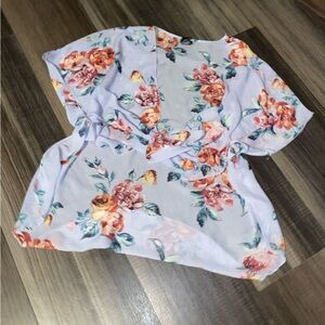 Rue21 Floral Wrap Blouse - Lavender and Orange